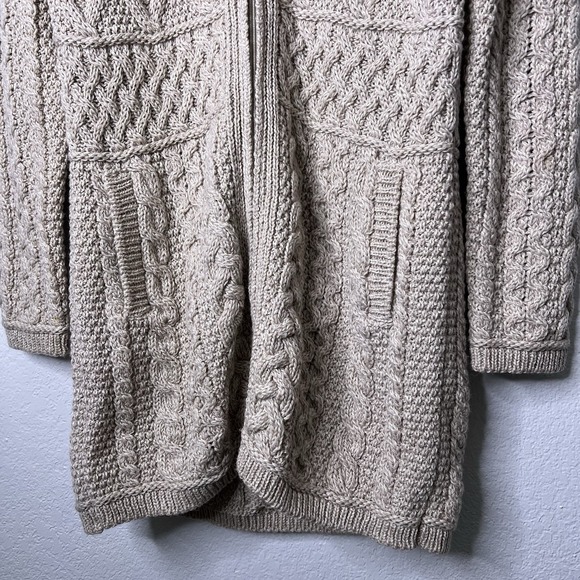 Inis Crafts Cardigan Womens Medium 100% Merino Wool Open Knit Zip Long - Picture 4 of 8